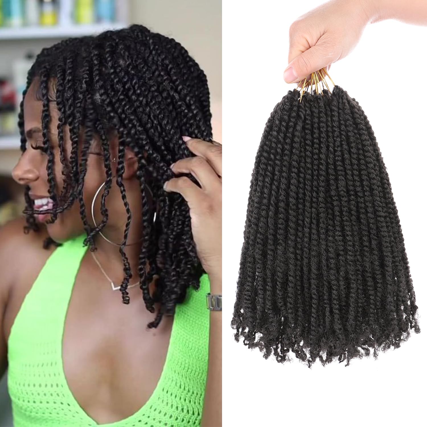 Mscat 8 Inch 9Packs Micro Passion Twist Mini Senegalese Twist Crochet Braids Pre-looped Hair Extensions 2# โ image 1
