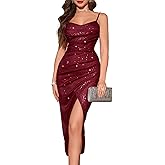 BeryLove Sequin Cocktail Prom Wedding Guest Dresses Sparkly Party Evening Formal Spaghetti Strap Dress
