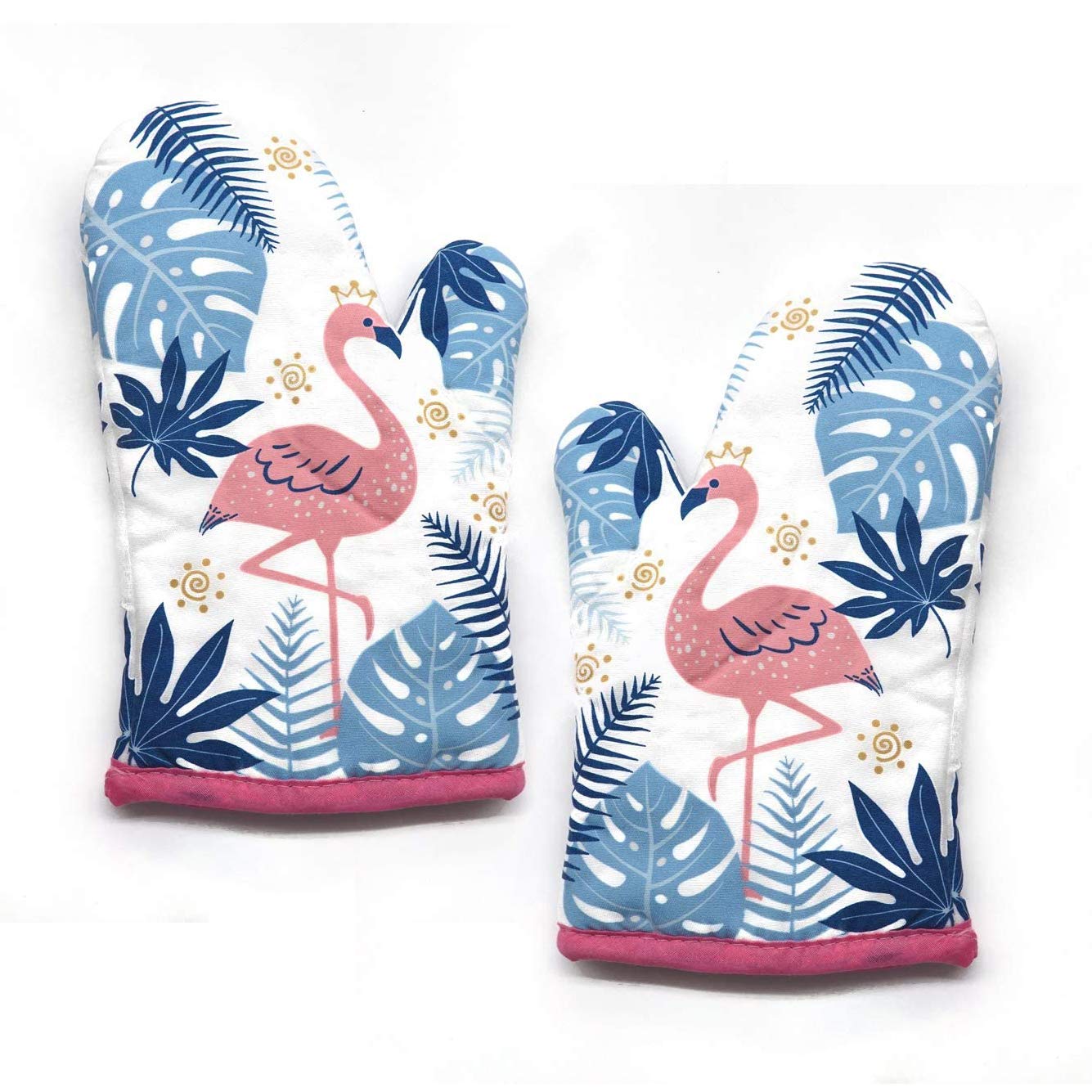 XLKJ Oven Gloves Heat Resistance Oven Mitts,Flamingo Printing Oven Gloves for Cooking, Grilling, Baking, Barbecue