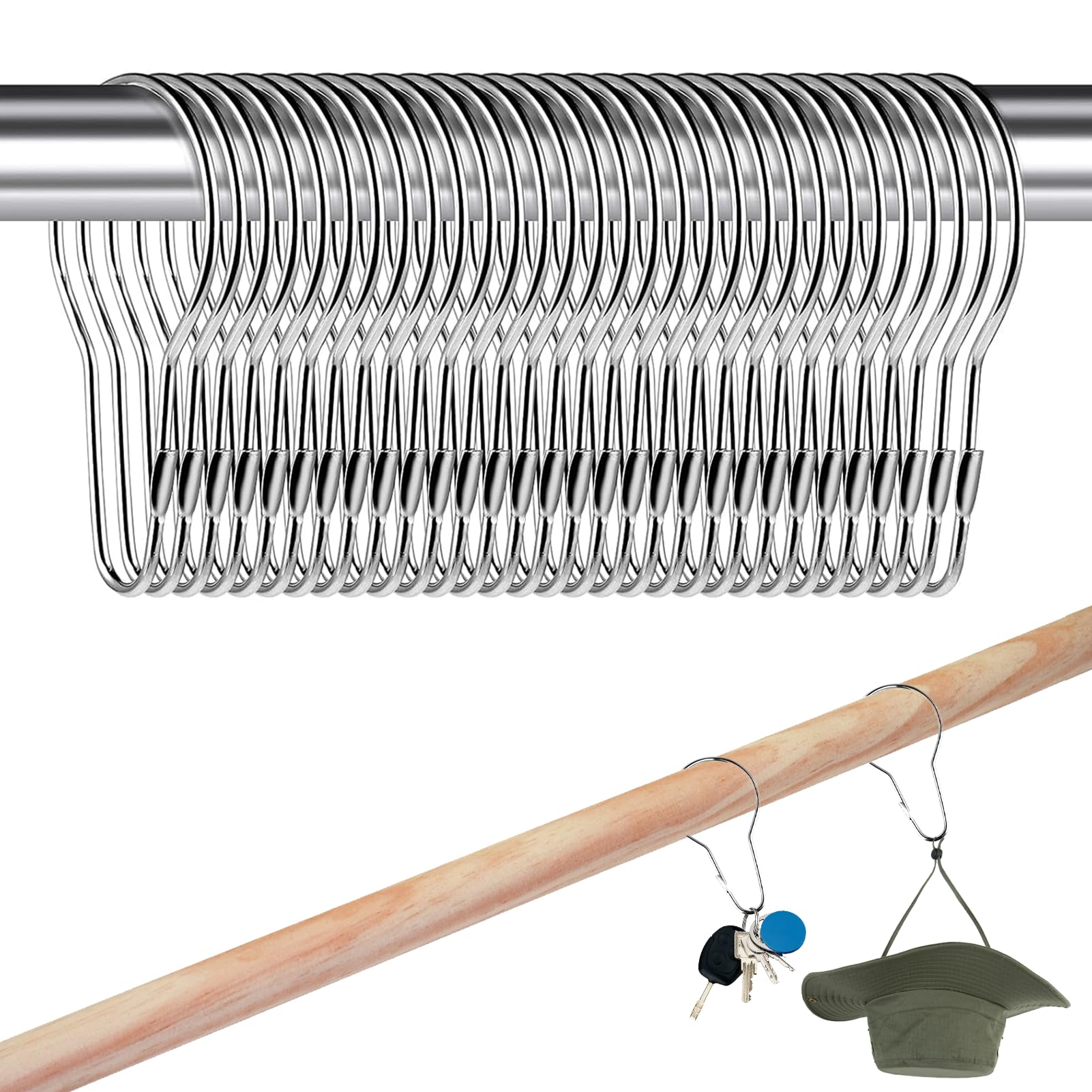 TYVOM 30 Pcs Stainless Steel Curtain Rings, Shower Curtain Rail Hanging Shower Clips Metal Curtain Rings and Hooks Curtain Pole Rings for Bathroom Bedroom Kitchen Curtain Rods