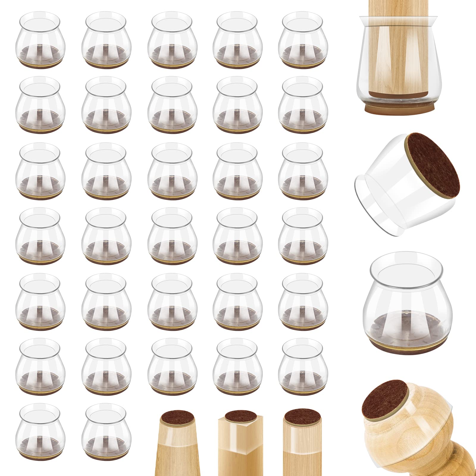 32pcs Chair Leg Floor Protectors, Silicon Chair Leg Protectors for Hardwood Floors, Chair Feet Protection Covers, Chair Leg Covers Caps, Furniture Cup with Felt Pads, No Scratches & Noise (Small)