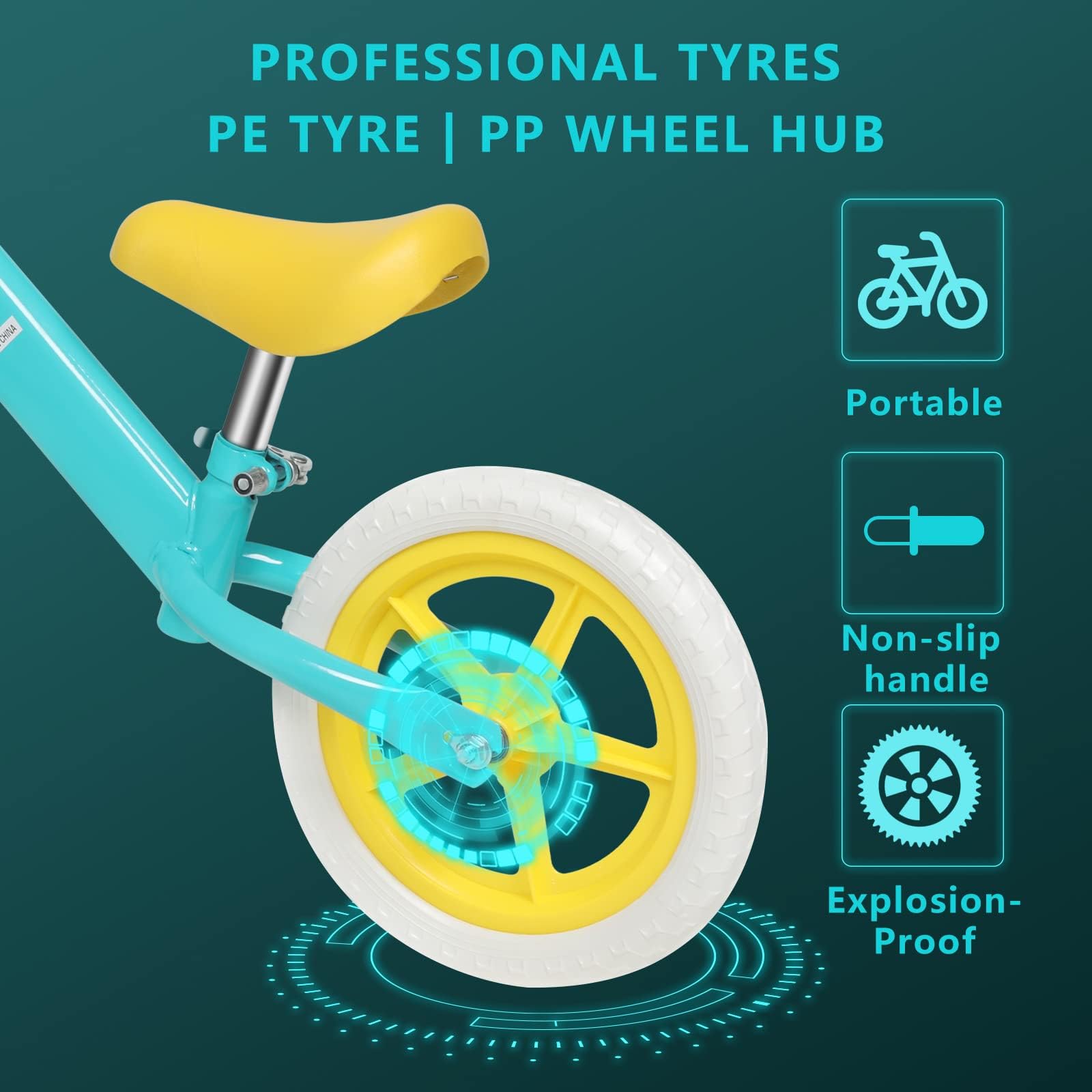 11 inch Kids Balance Bike for Over 3 Years Old Children, Adjustable Heights, Carbon Steel & PE Tires, Light Blue