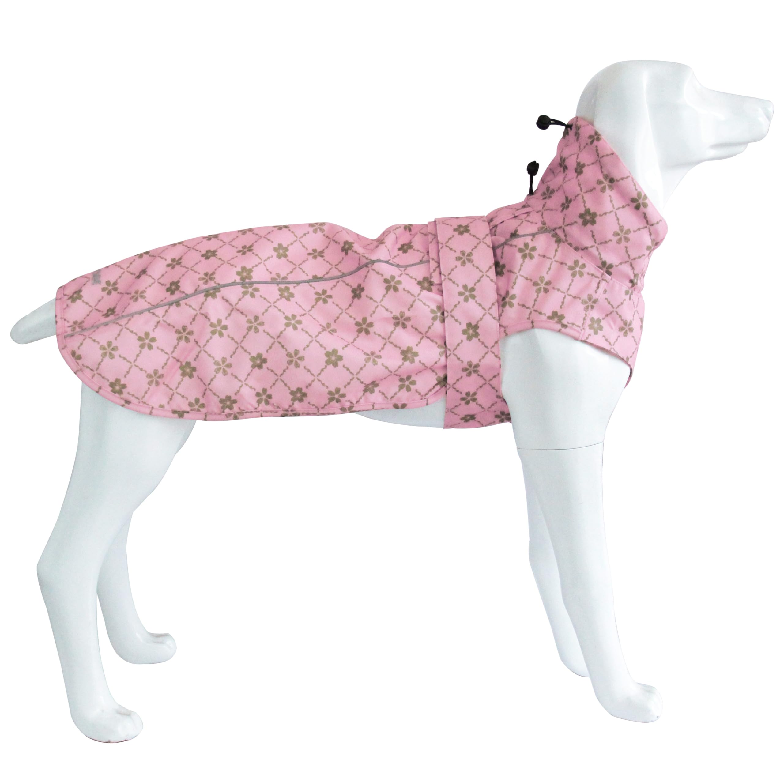 Adjustable Waterproof Dog Raincoat for Dogs,Lightweight Pet Rain Jacket Puppy Clothes with Reflective Strip for Small Medium Large Dogs(Medium,Gold Cheery Blossoms Pink)