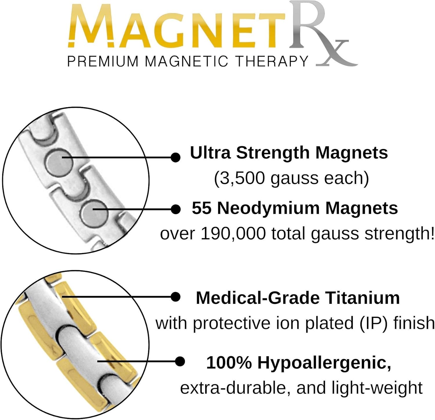 MagnetRX® Titanium Magnetic Therapy Necklace - Natural Pain Relief for Neck Arthritis, Back, Shoulder Pain, Headache and Migraine Relief Magnetic Necklace (Silver & Gold, 19.25 Inches): Health & Personal Care