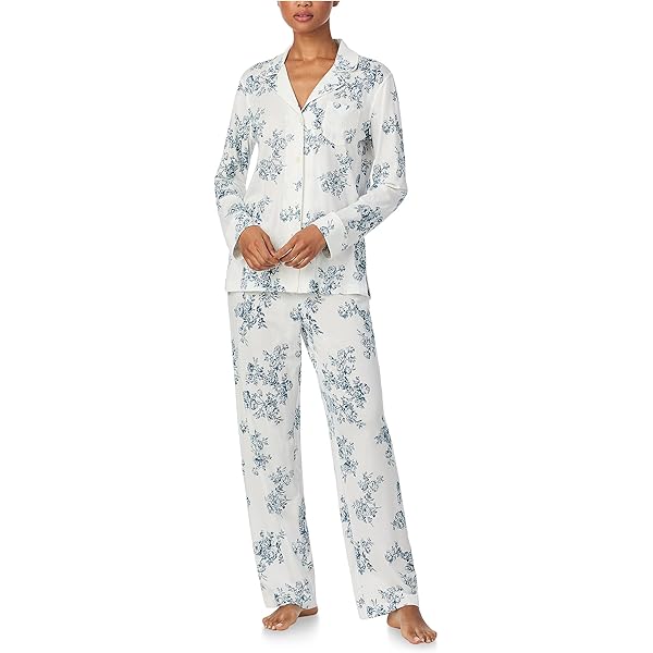 LAUREN Ralph Lauren Womens Long Sleeve Woven Notch Collar Pajama