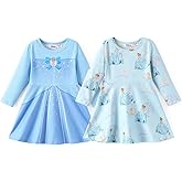 Disney Frozen Elsa Princess Minnie Mouse Stitch Toddler Girl Dresses 2 Pack Long Ruffle Sleeve Costume Set Outfit 2-13 Years