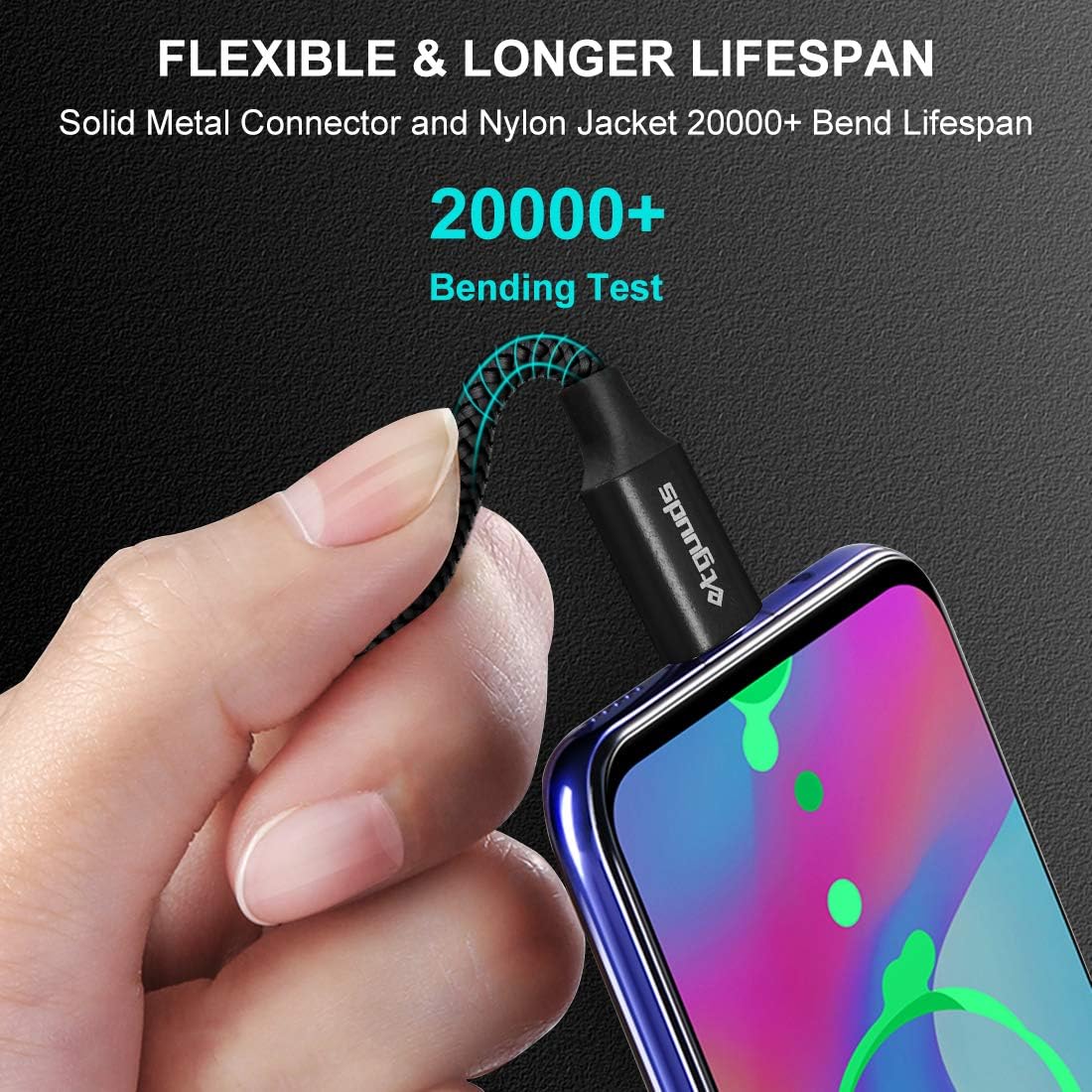 [2-Pack, 1ft] Short USB Type C Cable, etguuds 4.2A Fast Charging USB-A to USB-C Charger Cord Nylon Braided for Samsung Galaxy S20 S10 S9 S8 Plus S10+ S9+ S10E Note 10 9 8, A10e A20 A50 A51, Moto G7 G8