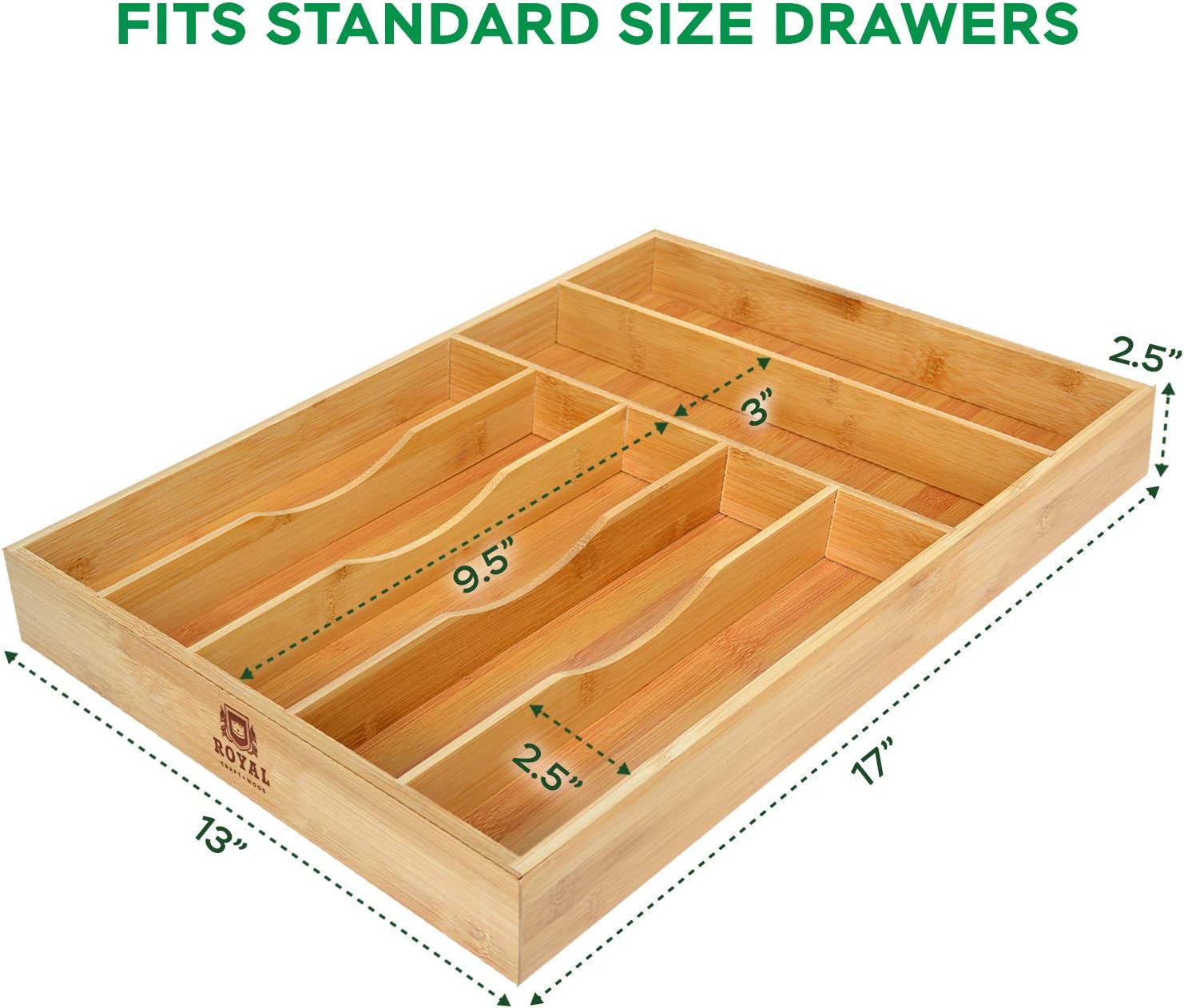 Bamboo Kitchen Drawer Organizer - Expandable Silverware Organizer/Utensil Holder and Cutlery Tray (Natural bamboo) -