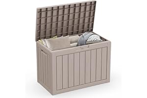 ROJIK Outdoor Storage Housing Deck Box - Waterproof Patio Furniture, Garden Tools, Cushions, Pool Accessories Storage Bench with Lockable Lid and Side Handles (Cappuccino, 45 Gal)