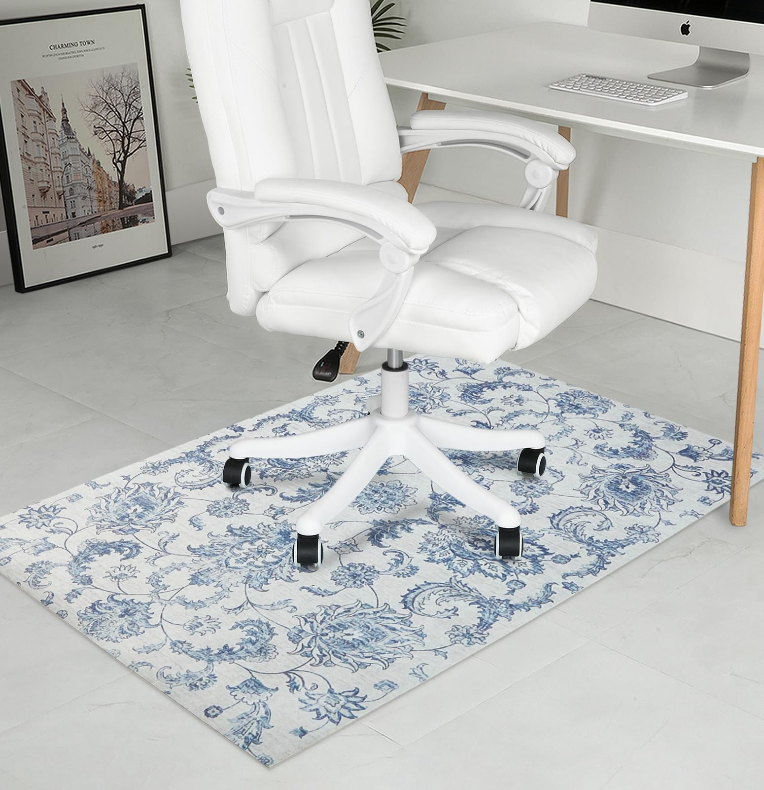 RccugmatS Chair Mat for Hardwood Floor, 36" x 48"Desk Mat for Hard Wood & Tile, Anti-Slip Hard Floor Protector Rolling Chair Mat, Protector for Home Office, Blue Flower Image