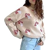Apvirdy Mushroom Sweater Women Crewneck Long Sleeve Knit Sweater Loose Cute Graphic Pullover Sweater