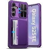 ATATOO for Samsung Galaxy S25 FE Case, Card Holder (4 Cards), Dark Purple | Slide Camera Lens Cover, RFID Blocking, Military Grade Drop Protection, Wallet Protective Phone Cover Case for Galaxy S25 FE
