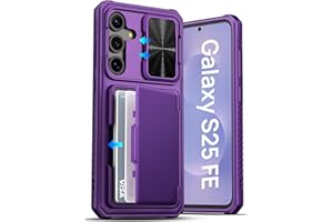 ATATOO for Samsung Galaxy S25 FE Case, Built-in Card Holder (3-5 Cards) & Slide Camera Cover & RFID Blocking, Military Grade Protection, Wallet Phone Cover Case for Galaxy S25 FE 6.7", Dark Purple