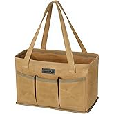 Durable 16OZ Waxed Canvas Tool Bag with Metal Frame, 13.5 Inch Large Collapsible Storage Tool Tote(Khaki | 13.5 X 7.8 X 7.8in)
