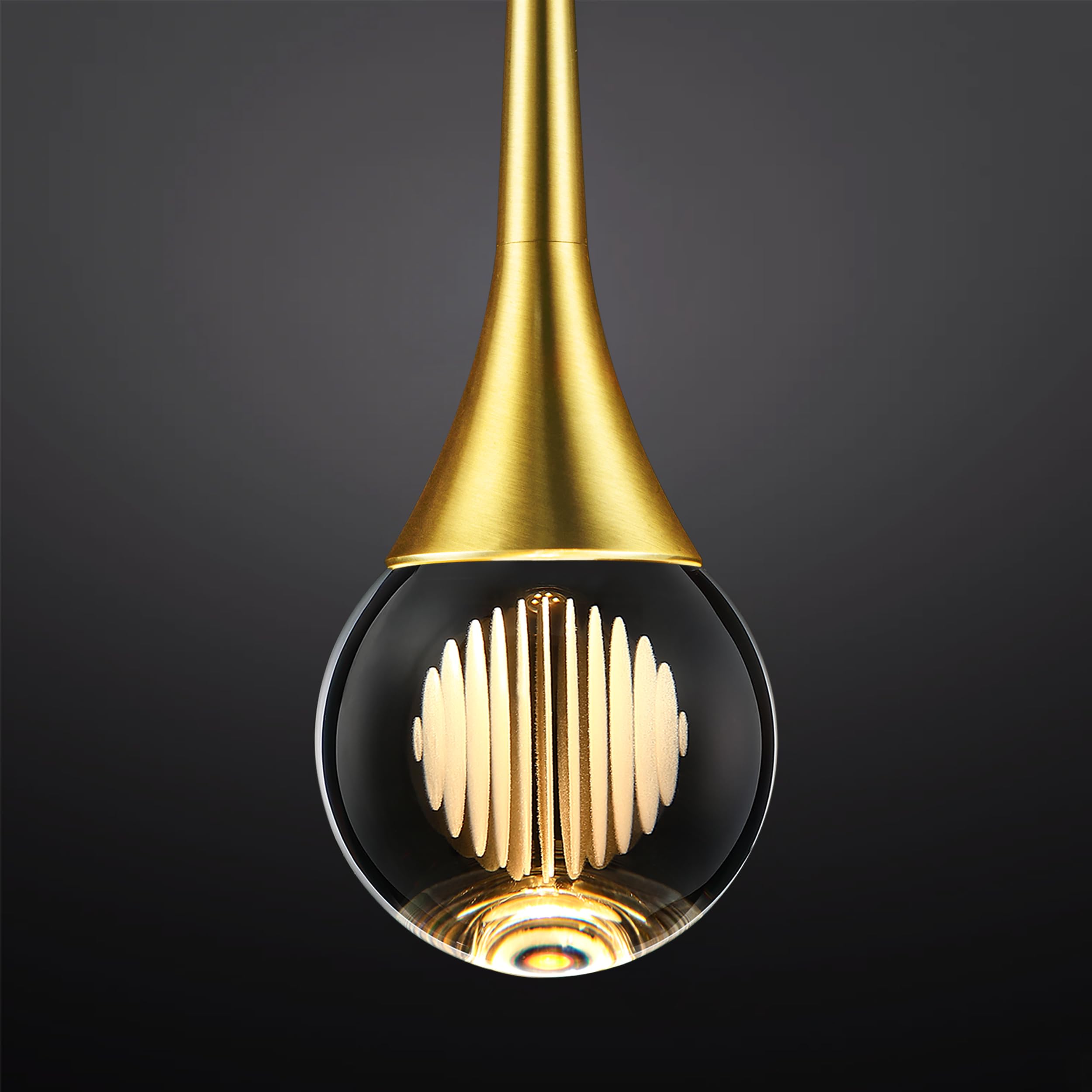 Photo 1 of Untrammelife 1-Light Pendant Lights Kitchen Island, 8W 3 Color Temperature Dimmable LED Pendant Light Fixtures, Gold Hanging Globe Crystal Teardrop Pendant Lights for Bathroom, Bedroom