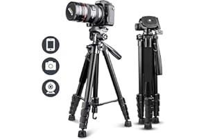 UBeesize 67” Camera Tripod with Travel Bag, Cell Phone Tripod with Bluetooth Remote and Phone Holder, Compatible with All Cameras, Cell Phones, Projector, Webcam, Spotting Scopes
