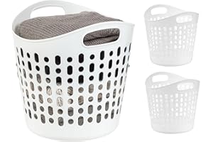 IRIS USA Plastic Laundry Basket, 27L - 3 Pack, Flexible Dirty Clothes Hamper with Ventilation Holes, Laundry Room Bedroom Bat