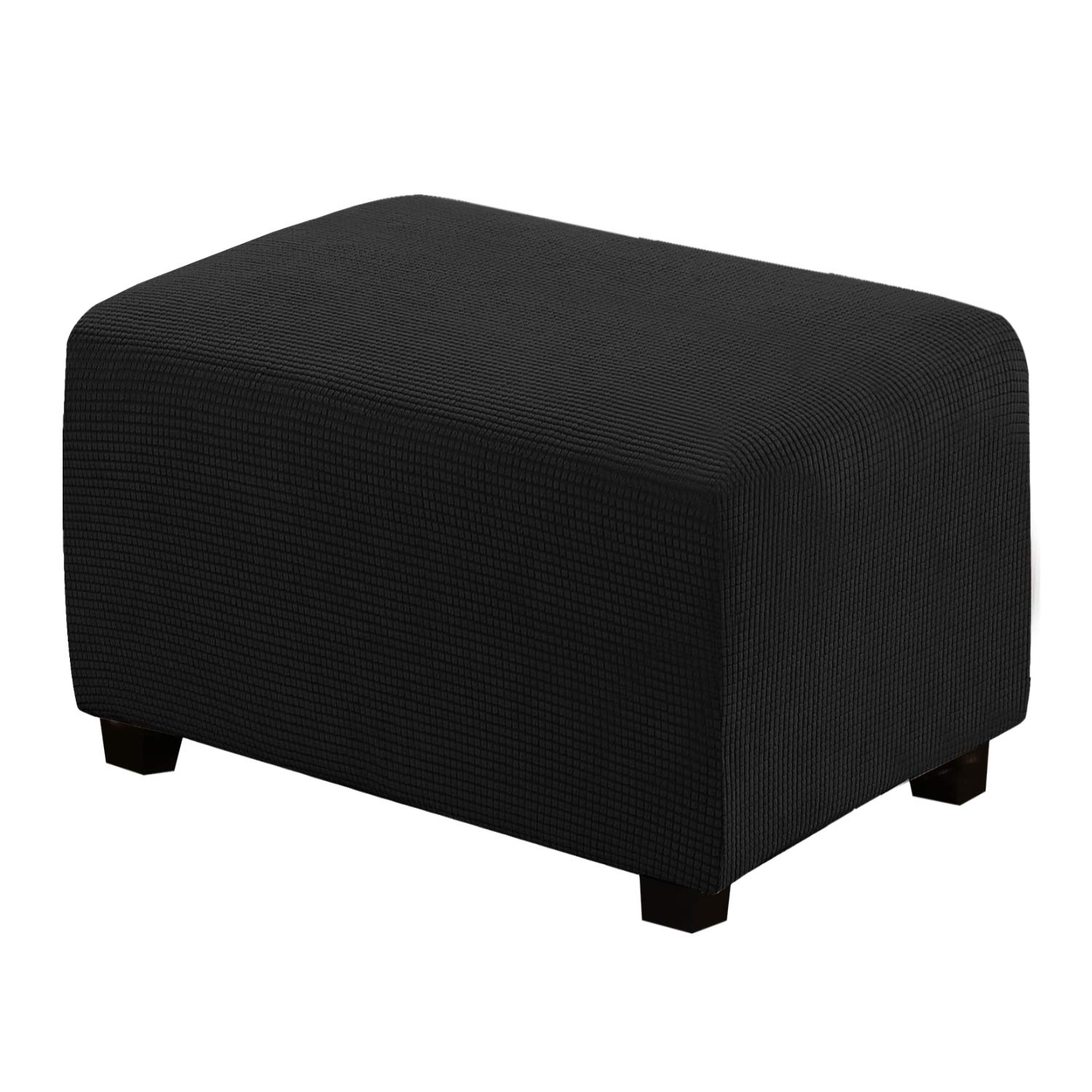Photo 1 of H.VERSAILTEX Ottoman Cover Slipcover Rectangle Fit Length 29"-34" Footrest Sofa Slipcovers Stool Cover Footstool Protector Covers Feature Stretch Thick Soft Jacquard Fabric Removable Washable - Black