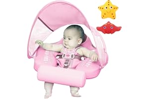 VQ-ANT Mambobaby Float with Canopy Size Improved Non Inflatable Infant Baby Pool Float Smart Mambo Float Swim Trainer Add Tail Baby Swim Float Mambo Baby Float Solid Air Free Water Waist Swimming Ring