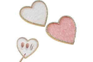 Nail Art Palette Set 2 Pack Heart-Shaped Resin Mixing Tray with Rhinestone Edge Pink and White Smooth Surface Lightweight Por