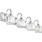 Ralbay Modern LED Crystal Bathroom Vanity Lights 4-Lights Stainless Steel Crystal Vanity Lights Over Mirror Modern Crystal Ba