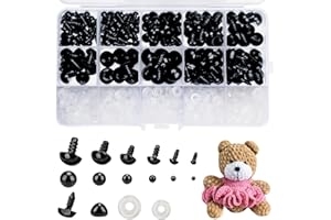 AMOKIA Safety Eyes and Noses for Amigurumi, Craft Doll Eyes, Black Stuffed Crochet Eyes with Washers for Teddy Bear and Crochet Stuffed Animals