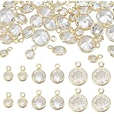 PH PandaHall Cubic Zirconia Charms, Plated Round Crystal Charm Pendants Rhinestone Charms Brass Crystal Pendant for Necklace Bracelet Dangle Earrings Jewelry Making