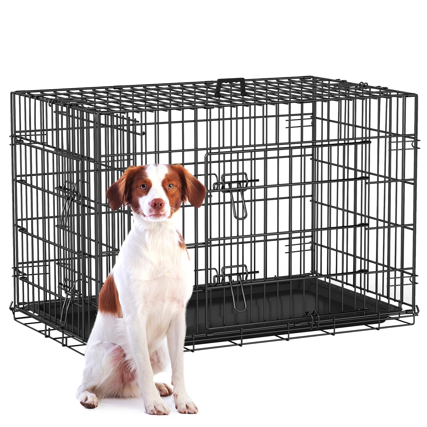 FDW Dog Crate 36-Inch Dog Cage Single Door Foldable Metal Kennel with Leakproof Tray Foldable Design Indoor Outdoor Use for Medium Dogs,Dark Black Image