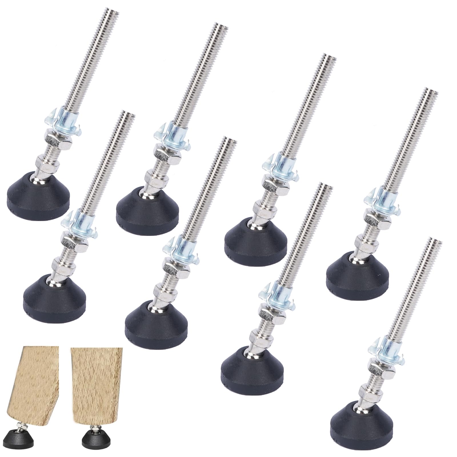 Minnhua 8Pcs Adjustable Feet Levelling Feet M10*100*Ø40mm Height Adjustable Furniture Feet With T-Nuts Screw Can Withstand 400 kg Silent Non-Slip Base Floor Protector