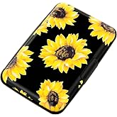 Kaabao Credit Card Holder, Metal Card Wallet RFID Blocking Mini Slim Aluminum Business Hard Card Case for Women Men (Black Background Sunflowers)