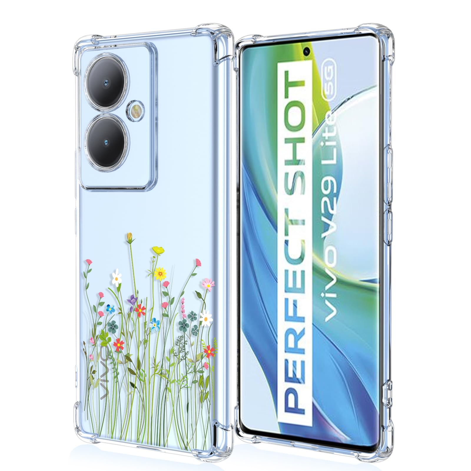 XINYEXIN Clear Case for Vivo V29 Lite 5G Flowers Floral Pattern Design Slim Shockproof Transparent Soft TPU Bumper Case Protective Cover - Flower Bush — image 1