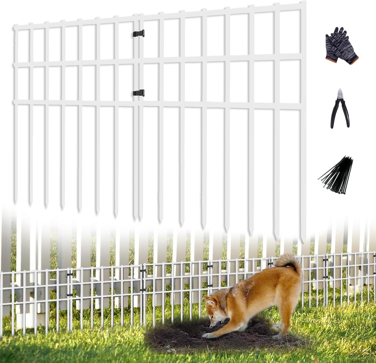 Photo 1 of 25 Pack Garden Animal Barrier Fence, 17in (H) X 27ft (L) No Dig Fence, Rustproof Metal Garden Fencing Border, Decorative Fencing Panel for Dog Rabbits Ground Stakes Defense, White