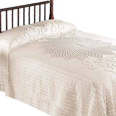 Vintage Starburst Bedspread with Handwork, Cream, Twin