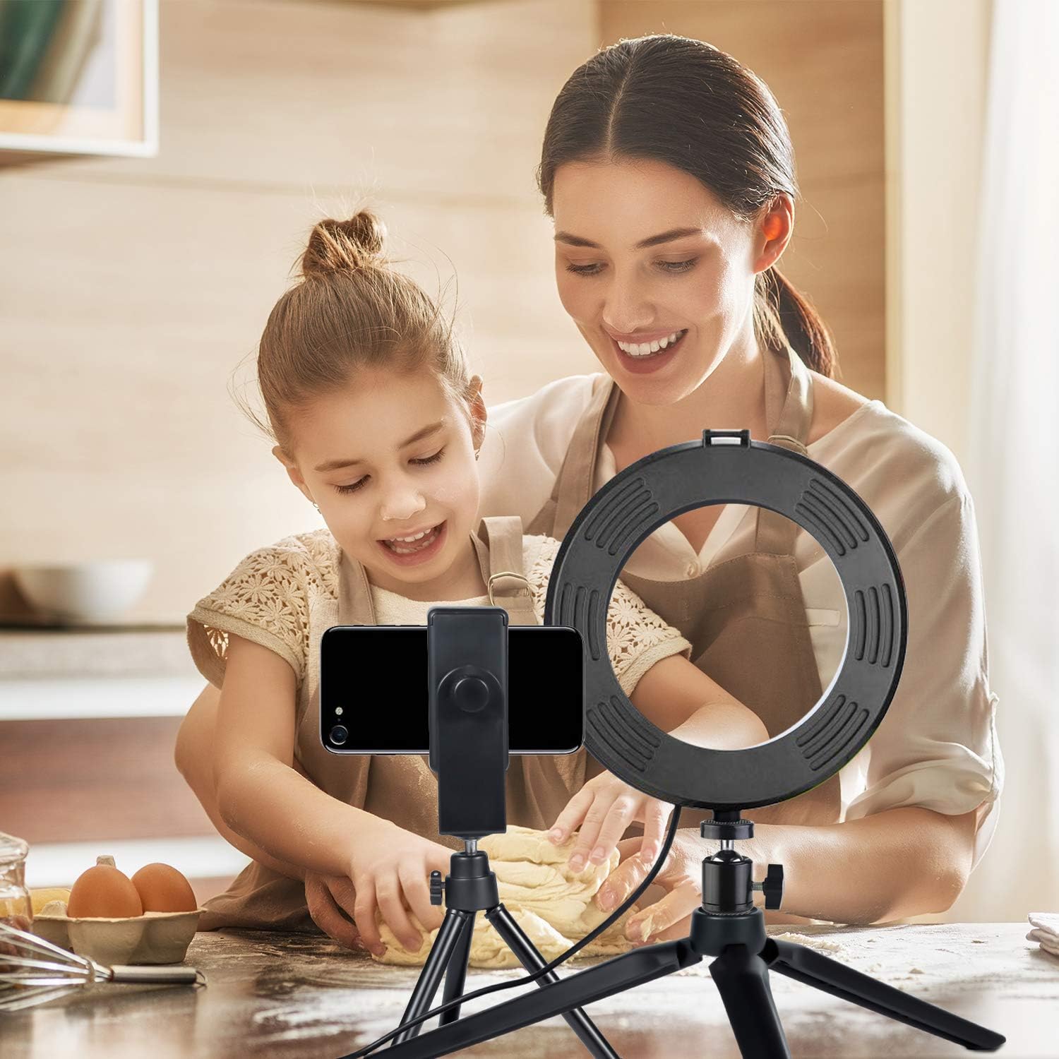 LED Ring Light 6" with Tripod Stand for YouTube Video and Makeup, Mini LED Camera Light with Cell Phone Holder Desktop LED Lamp with 3 Light Modes & 11 Brightness Level (6") : Camera & Photo