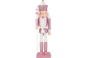 NOLITOY Christmas Nutcracker Pink Traditional Wooden Glitter Nutcracker 12 Inches Soldier Figure Christmas Holiday Décor for Shelves and Tables