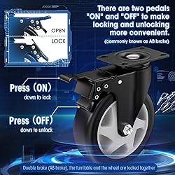 5 Inch Caster Wheels, Casters Set of 8, ASHGOOB