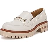 VETASTE Womens Lug Sole Platform Mid Chunky Heel Loafers Classic Round Toe Slip On Office Uniform Oxfords Shoes with Metal Chain