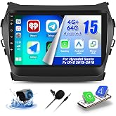 [4G+64G] for Hyundai Santa Fe IX45 2013-2018 Android 15 Car Stereo, 9" IPS Touch Screen Car Radio Wireless Carplay Android Auto Bluetooth GPS WiFi 32EQ + AHD Backup Camera＆MIC