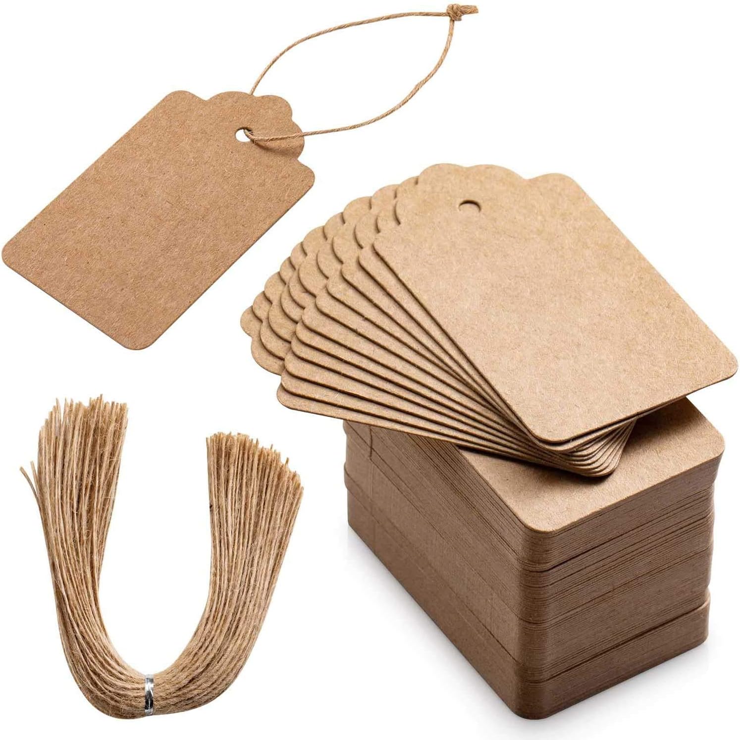 Primbeeks 200pcs Premium Gift Tags, Double-Sided Available Kraft Paper Price Tags with 200 Root Natural Jute Twine, Craft Tags Labels Treats Tags for Wedding Christmas Day Thanksgiving : Office Products