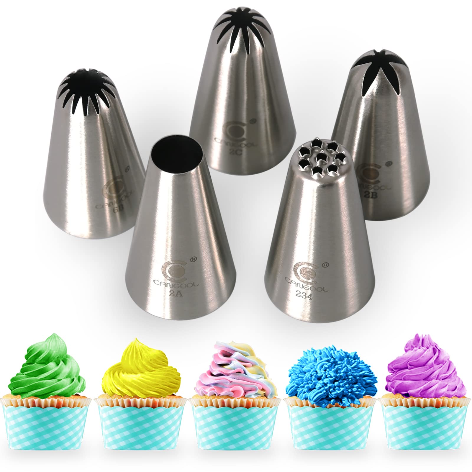 Cangool Extra Large Piping Nozzles 5 Pack, Cake Decorating Tools Icing Piping Nozzles