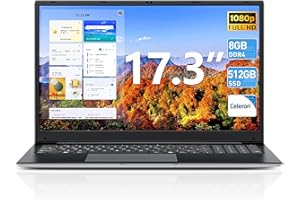 Naclud 17.3 Inch Laptop with Celeron N4020 Processor, 8GB DDR4 512GB SSD Ordinateur Portable, Windows 11 Laptops Computer, Po