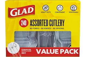 Glad Clear Disposable Cutlery Set with Heavy Duty Plastic Forks, Knives, and Spoons, Reusable Dishwasher Safe Plastic Utensils for Parties and Everyday Use, 240 Count