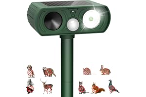 PIMAG Solar Ultrasonic Animal Repellent Outdoor, Deer Repellent Devices Motion Detection, Waterproof Cat Squirrel Mouse Raccoon Dog Bird Repellent Deterrent with LED Flash Light for Yard Farm Garden