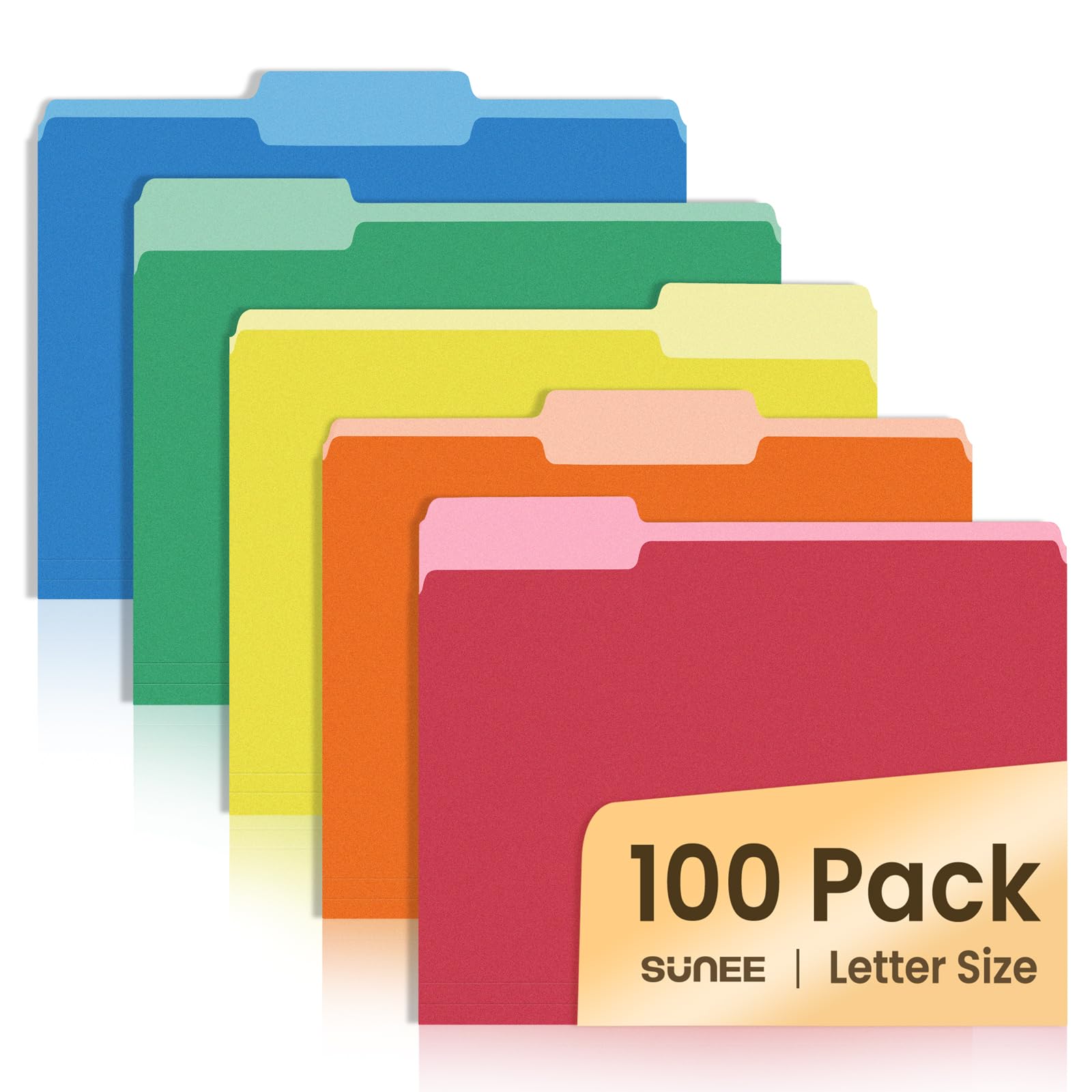 Photo 1 of SUNEE File Folders Letter Size Assorted Colors, 100 Pack Manilla Folders 8.5 x 11 1/3-Cut Tabs, Colored File Folders Office Home School for Documents Files Paper