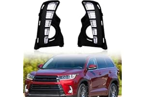 KEEGTBOX Switchback White/Orange LED DRL Front Fog Lamp Daytime Running Light Sequential Flash Turn Signal Feature Compatible with Toyota Highlander SUV 2017 2018 2019 Replacement Bumper Accessories