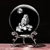 PYJ3DLAMP 3D Owl Crystal Ball with Stand Lase Engraved Glass Sphere Paperweight Owl Decor Gift