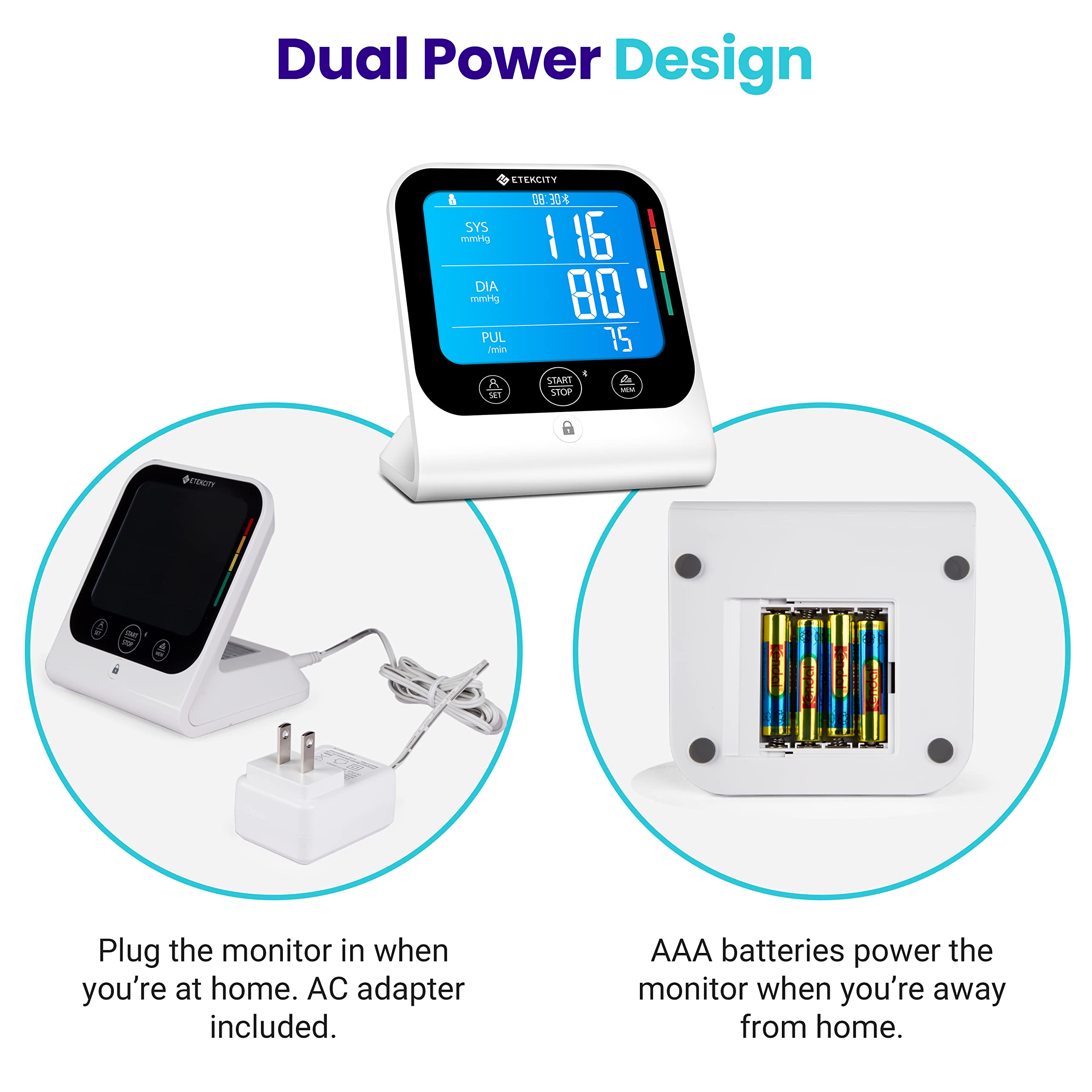 Etekcity Bluetooth Blood Pressure Monitor, Smart Upper Arm Automatic BP Machine with App, Rechargeable, Wide Cuff 8.6