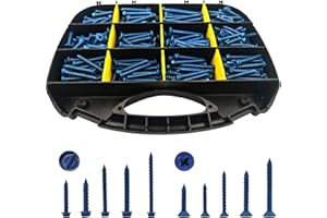 Haespot Concrete Screws Assortment Kit 300PCS, Masonry Screws, Tornillos para Concreto, Flat & Hex Head Masonry Block Brick Blue Cement Screws, Length from 1-1/4” to 2-1/4”