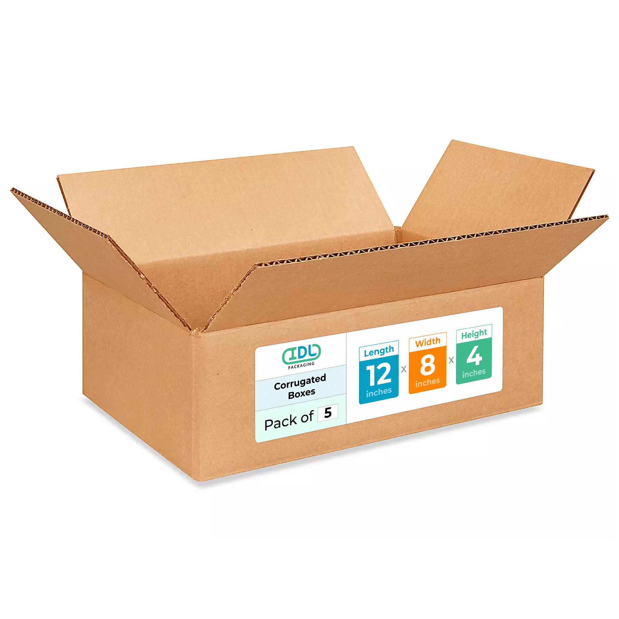 Medium Moving & Shipping Boxes 12 x 8 x 4 inches (5-Pack) - Extra Strength 200 lb vs Regular - Corrugated Boxes for Packaging for USPS - Shipping Box Medium - Cardboard Box by IDL Packaging Image