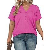 Eytino Plus Size T Shirts for Women Summer Short Sleeve V Neck Button Down Casual Basic Loose Tunic Tops(1X-5X)